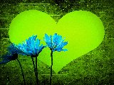 cuore verde luminoso e fiori blu